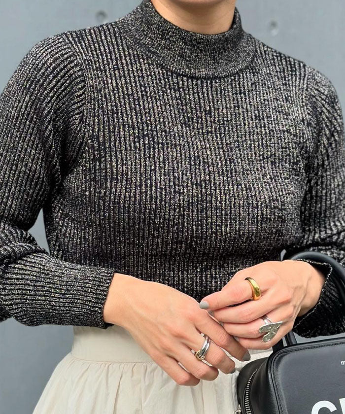 アクアガレージ aquagarage ラメボトルネックリブトップス 春 秋 冬 M L レディース (アイボリー) アイボリー