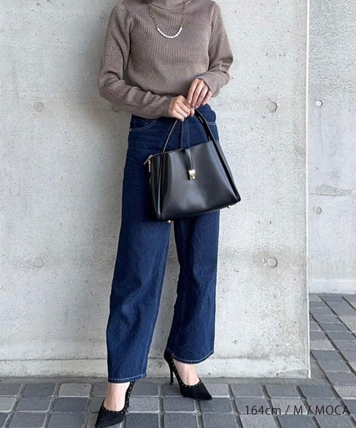 アクアガレージ aquagarage ラメボトルネックリブトップス 春 秋 冬 M L レディース (アイボリー) アイボリー