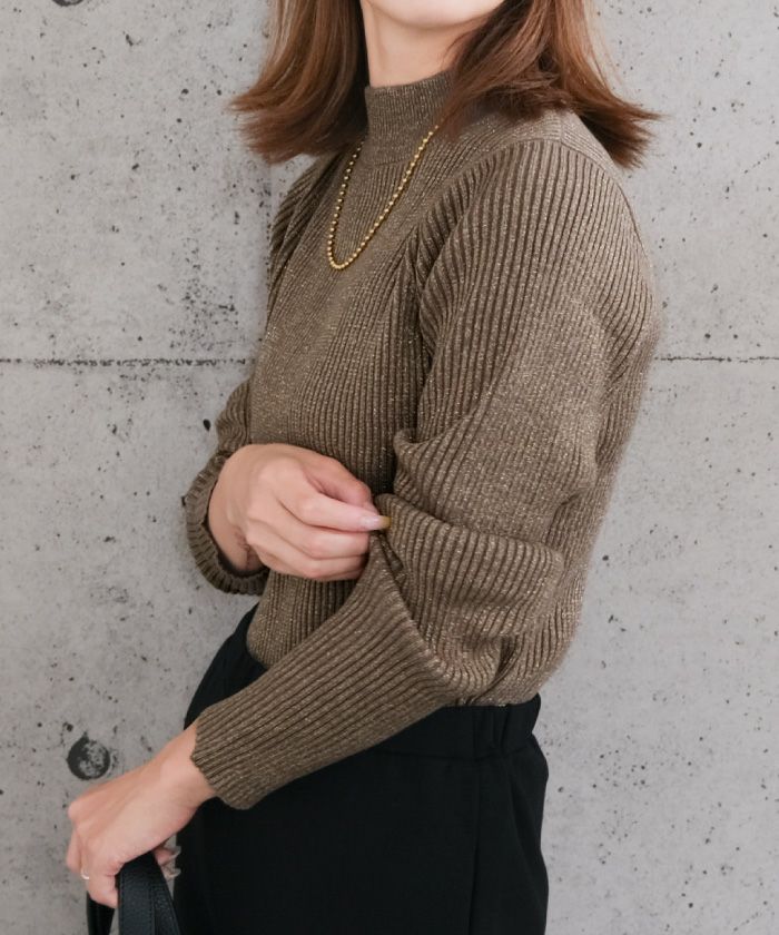 アクアガレージ aquagarage ラメボトルネックリブトップス 春 秋 冬 M L レディース (アイボリー) アイボリー