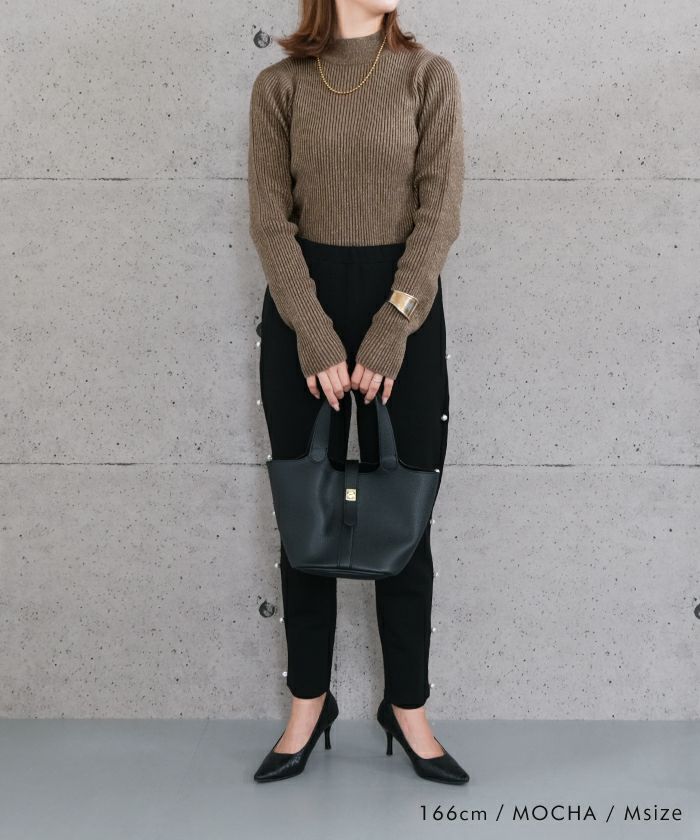 アクアガレージ aquagarage ラメボトルネックリブトップス 春 秋 冬 M L レディース (アイボリー) アイボリー