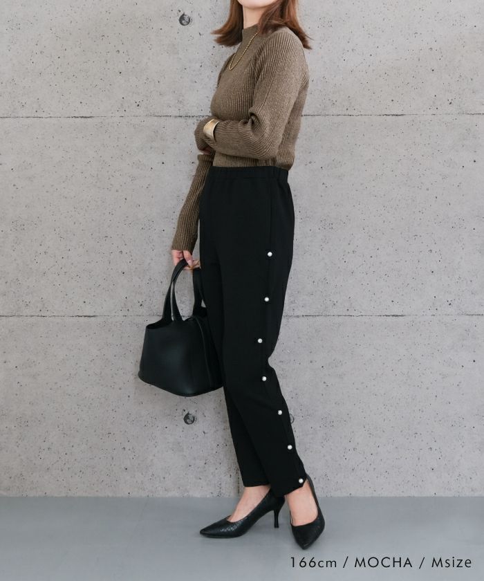 アクアガレージ aquagarage ラメボトルネックリブトップス 春 秋 冬 M L レディース (アイボリー) アイボリー