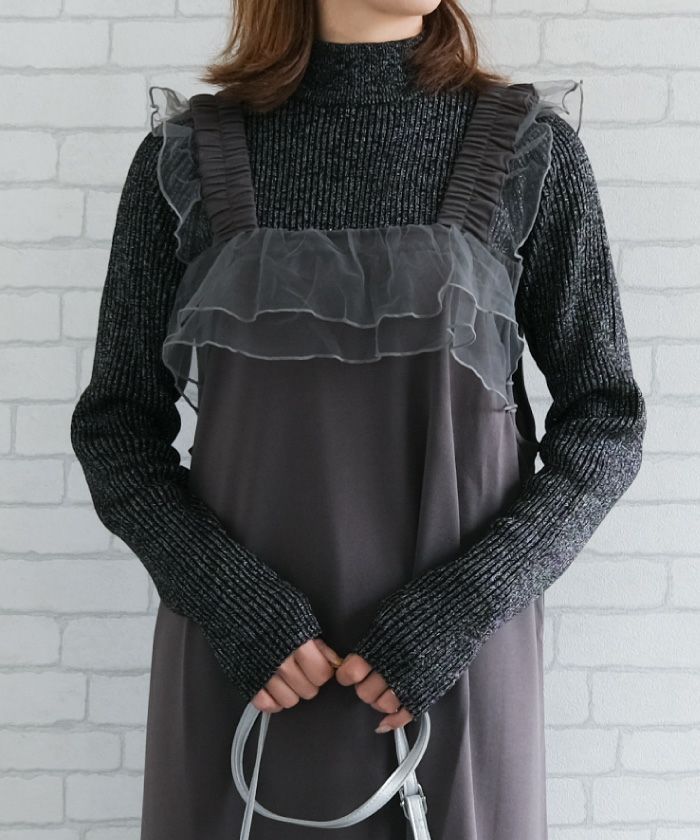 アクアガレージ aquagarage ラメボトルネックリブトップス 春 秋 冬 M L レディース (アイボリー) アイボリー