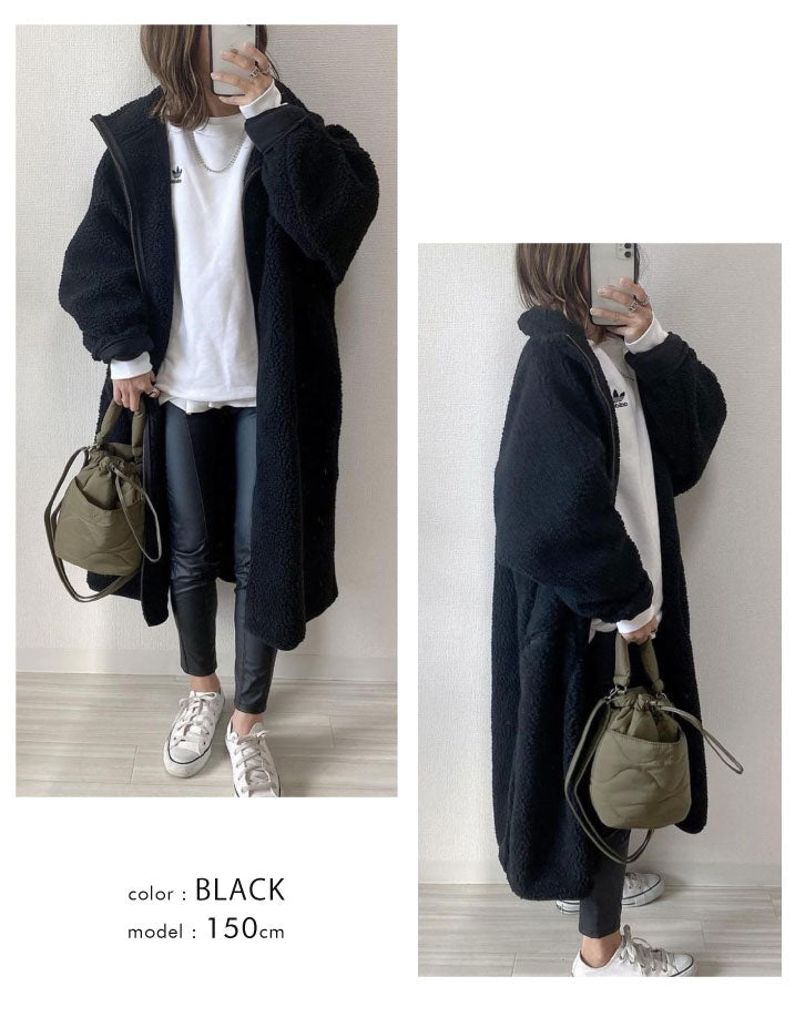 アクアガレージ aquagarage ボアロングコート (ブラック) ブラック