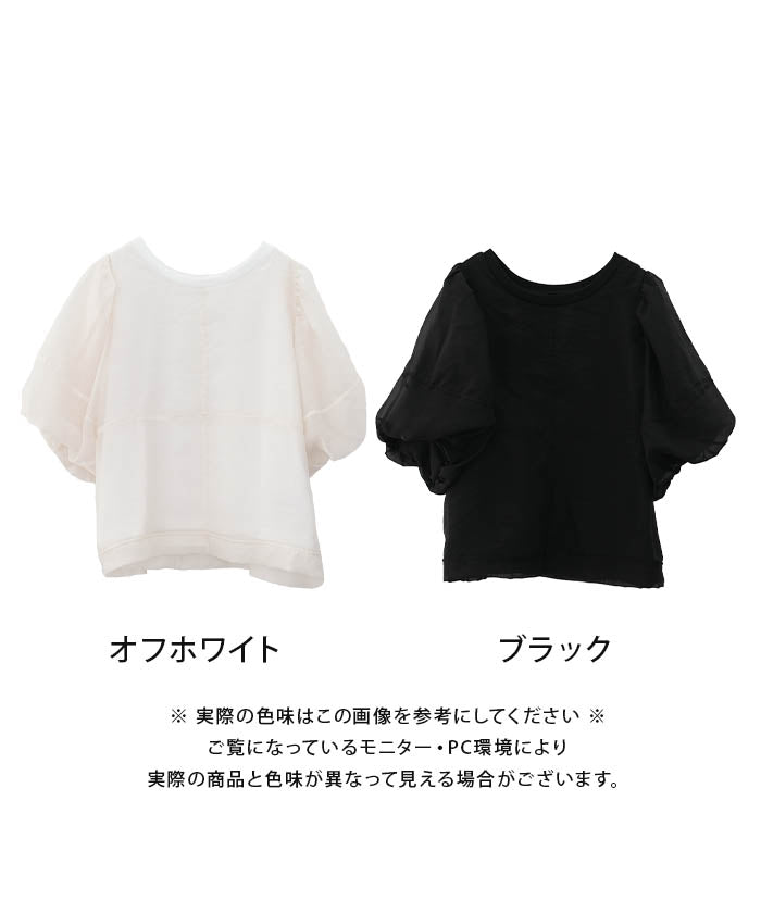 アクアガレージ aquagarage オーガンジー袖バルーントップス 春 夏 秋 (オフホワイト) オフホワイト