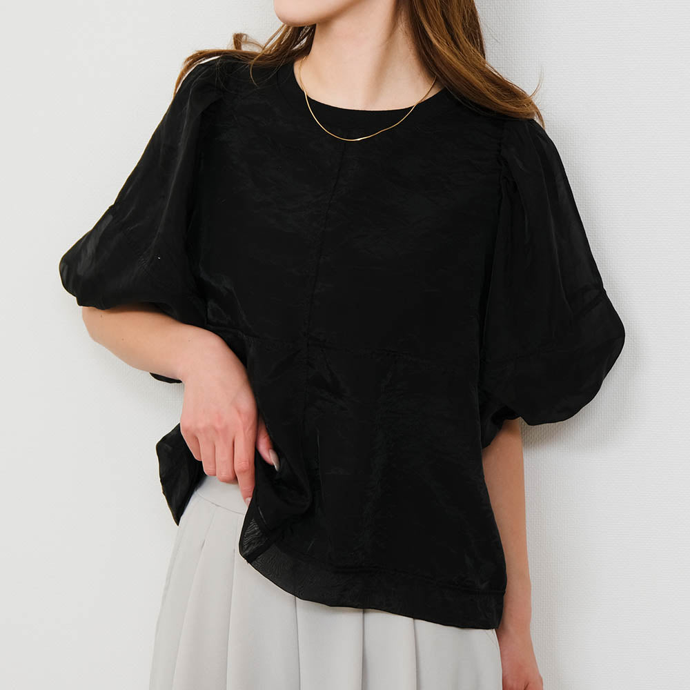 アクアガレージ aquagarage オーガンジー袖バルーントップス 春 夏 秋 (ブラック) ブラック