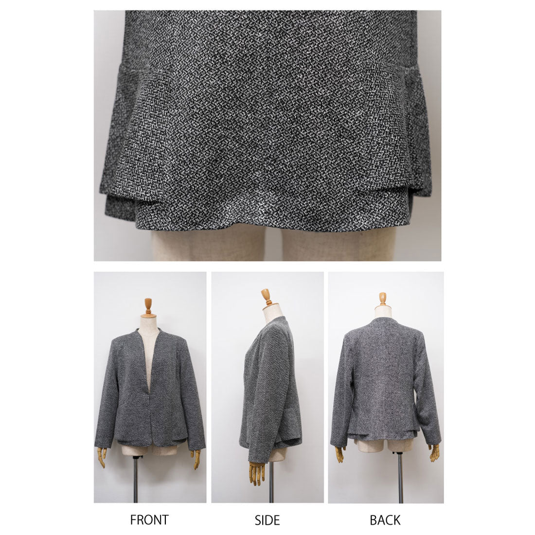 アクアガレージ aquagarage ノーカラージャケット ツイード (ブラック) ブラック