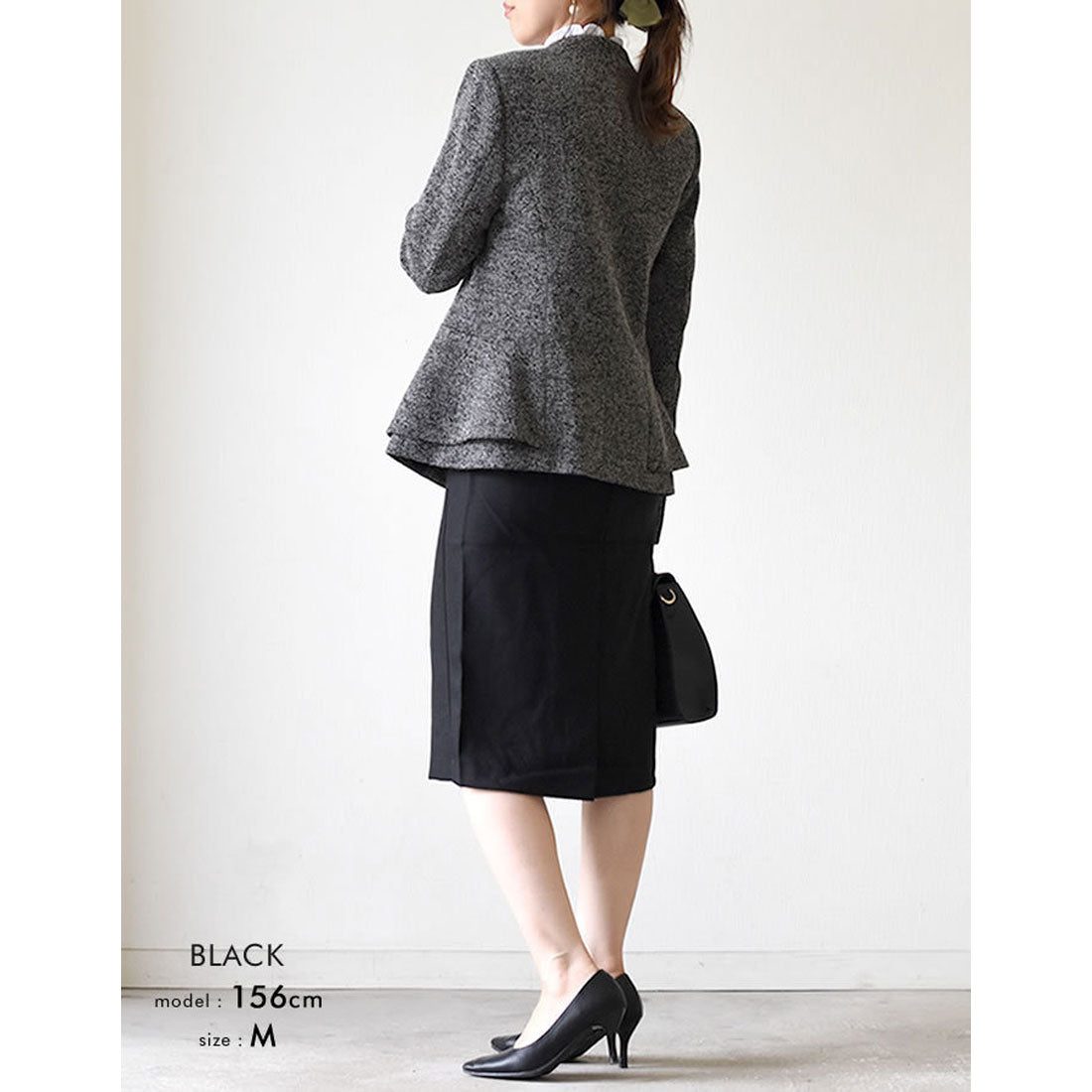 アクアガレージ aquagarage ノーカラージャケット ツイード (ブラック) ブラック