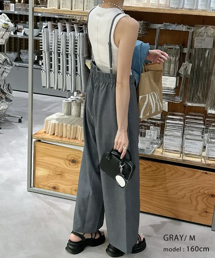 アクアガレージ aquagarage リネンライクサスペンダー付きパンツ レディース 春 夏 秋 M (ブラック) ブラック