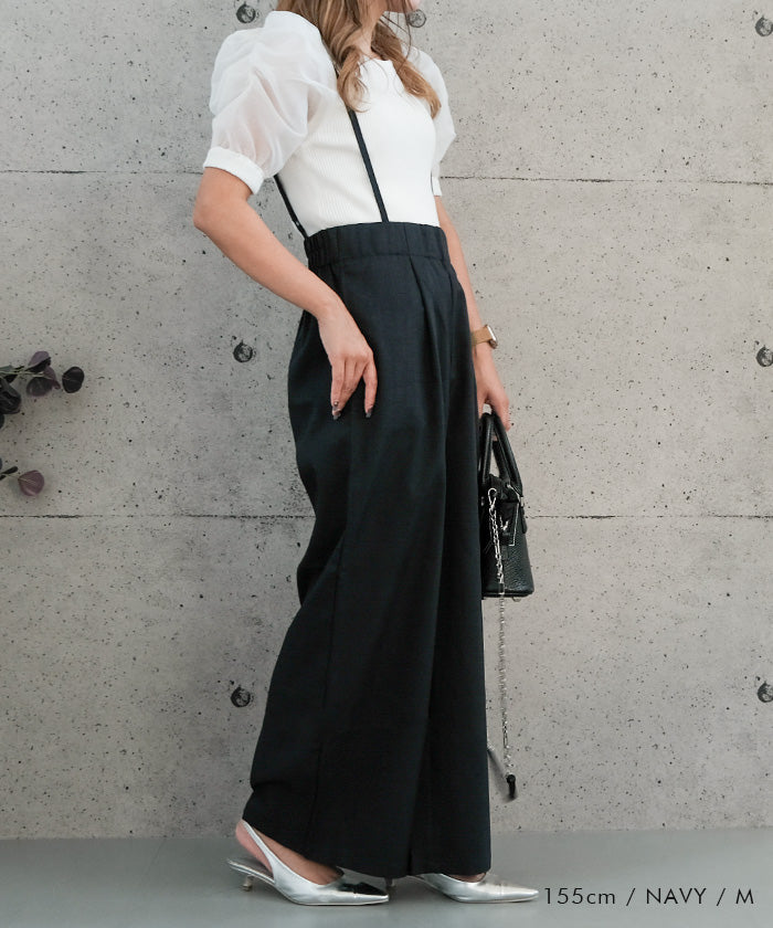 アクアガレージ aquagarage リネンライクサスペンダー付きパンツ レディース 春 夏 秋 M (ブラック) ブラック