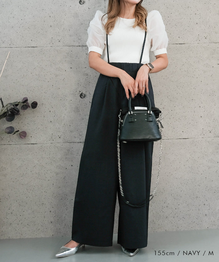 アクアガレージ aquagarage リネンライクサスペンダー付きパンツ レディース 春 夏 秋 M (ブラック) ブラック