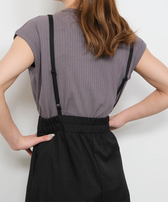 アクアガレージ aquagarage リネンライクサスペンダー付きパンツ レディース 春 夏 秋 M (ブラック) ブラック