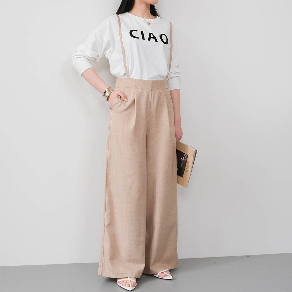 アクアガレージ aquagarage リネンライクサスペンダー付きパンツ レディース 春 夏 秋 M (ベージュ) ベージュ