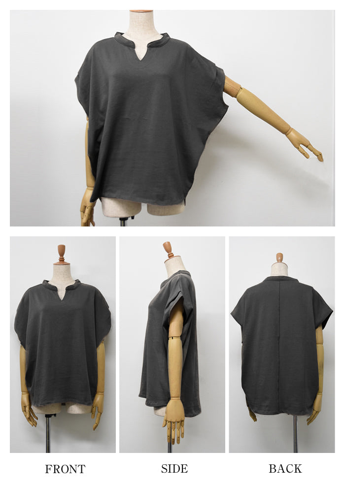 アクアガレージ aquagarage キーネックカットソー レディース 春 夏 半袖 フレンチスリーブ (グレイッシュグリーン) グレイッシュグリーン