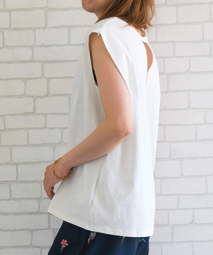 アクアガレージ aquagarage バックデザインノースリーブカットソー 春 夏 ロンT チュニック ノースリーブ (ブラック) ブラック