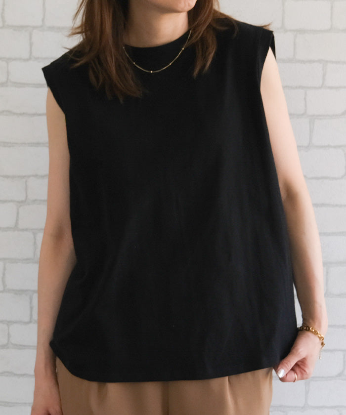 アクアガレージ aquagarage バックデザインノースリーブカットソー 春 夏 ロンT チュニック ノースリーブ (ブラック) ブラック