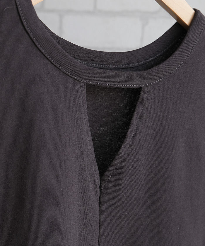 アクアガレージ aquagarage バックデザインノースリーブカットソー 春 夏 ロンT チュニック ノースリーブ (ブラック) ブラック