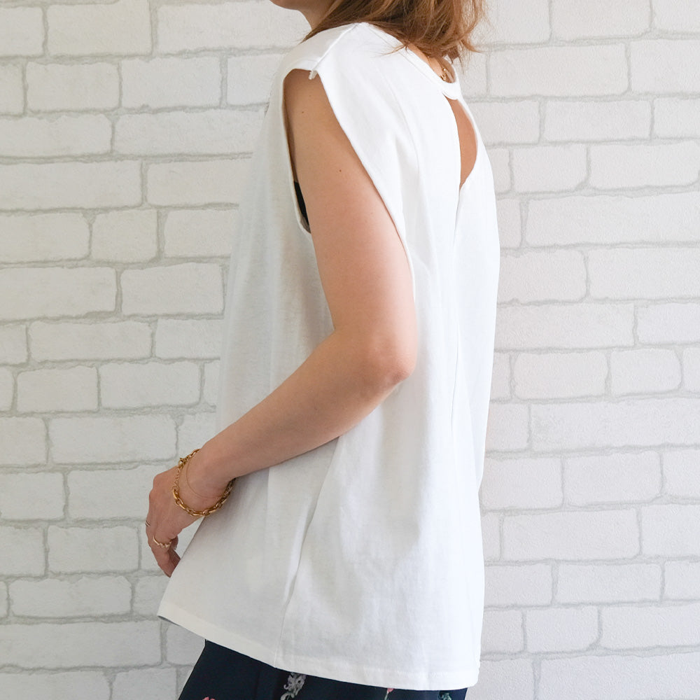 アクアガレージ aquagarage バックデザインノースリーブカットソー 春 夏 ロンT チュニック ノースリーブ (オフホワイト) オフホワイト