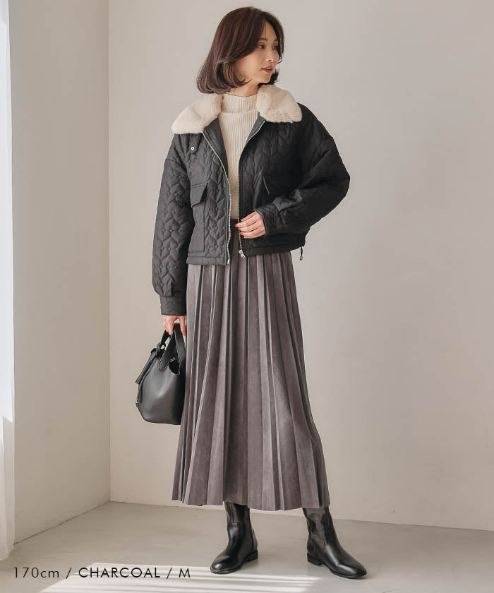 アクアガレージ aquagarage スエードプリーツロングスカート レディース | アクアガレージ aquagarage 予約(8月下旬頃) (チャコール) チャコール