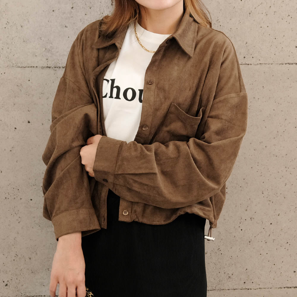 aquagarage Suede Hem Drawstring Shirt Women's Spring Autumn Winter | a