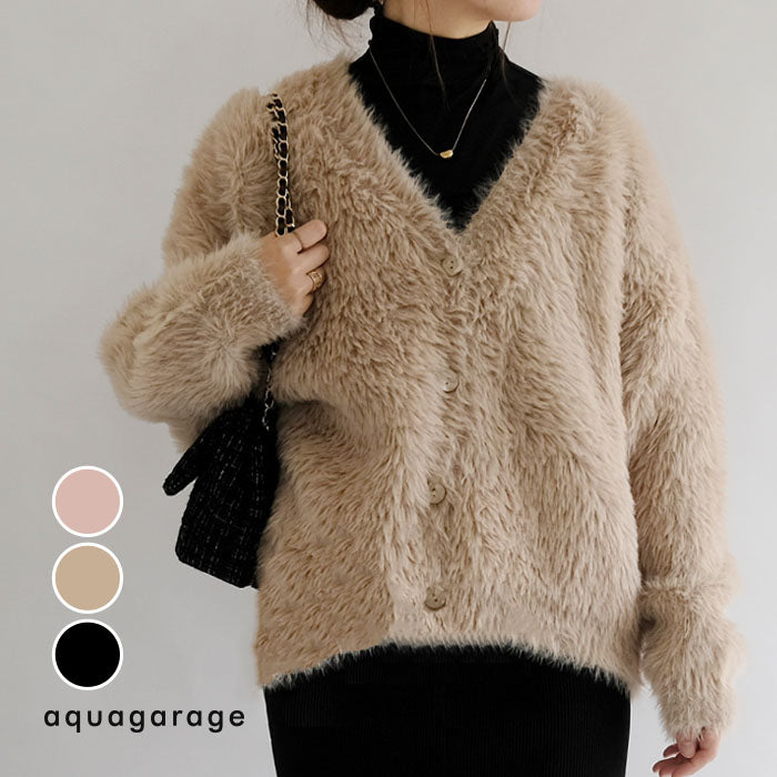 アクアガレージ aquagarage フェザーニットカーディガン 秋 冬 M レディース | アクアガレージ aquagarage (ピンク) ピンク