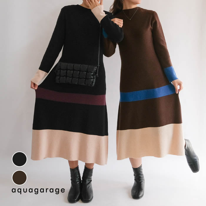 アクアガレージ aquagarage Aラインニットワンピース レディース 秋 冬 | アクアガレージ aquagarage (ブラック) ブラック