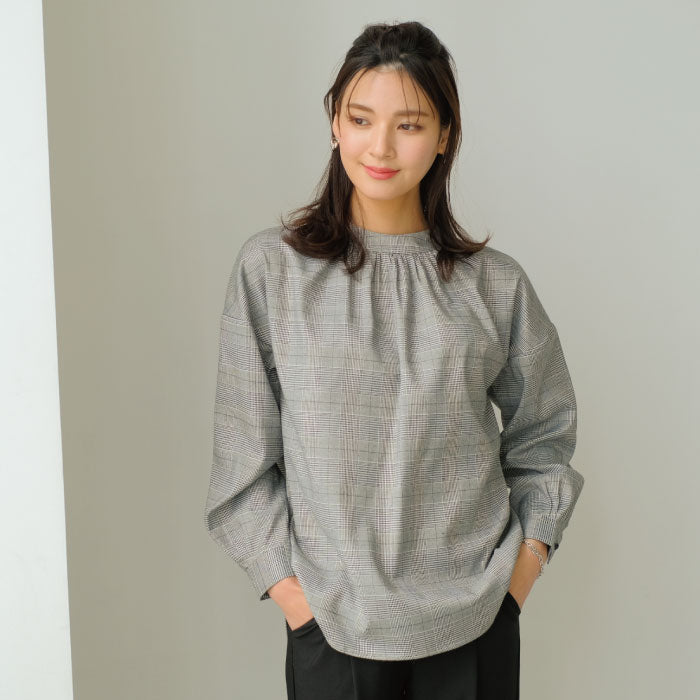 アクアガレージ aquagarage バックスリットプルオーバー チェック ブラウス (グレンチェック:ブラック) グレンチェック:ブラック