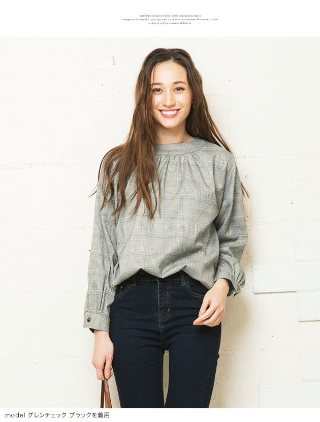 アクアガレージ aquagarage バックスリットプルオーバー チェック ブラウス (グレンチェック:ブラック) グレンチェック:ブラック