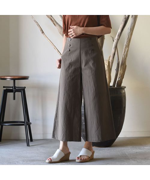 アクアガレージ aquagarage ハイウエスト コットン ワイドパンツ,グレージュ