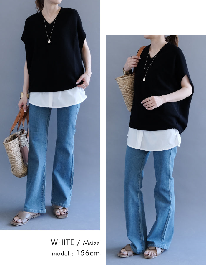 アクアガレージ aquagarage シャツ生地のレイヤード付け裾