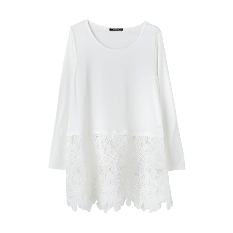 アクアガレージ aquagarage 重ね着 インナー レイヤード tシャツ 裾 レイヤードシャツ (レース:オフホワイト) レース:オフホワイト