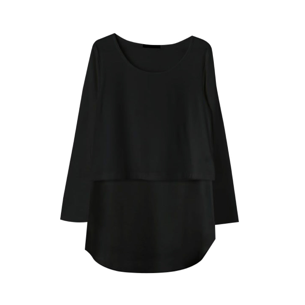 アクアガレージ aquagarage 重ね着 インナー レイヤード tシャツ 裾 レイヤードシャツ (カットソー:ブラック) カットソー:ブラック