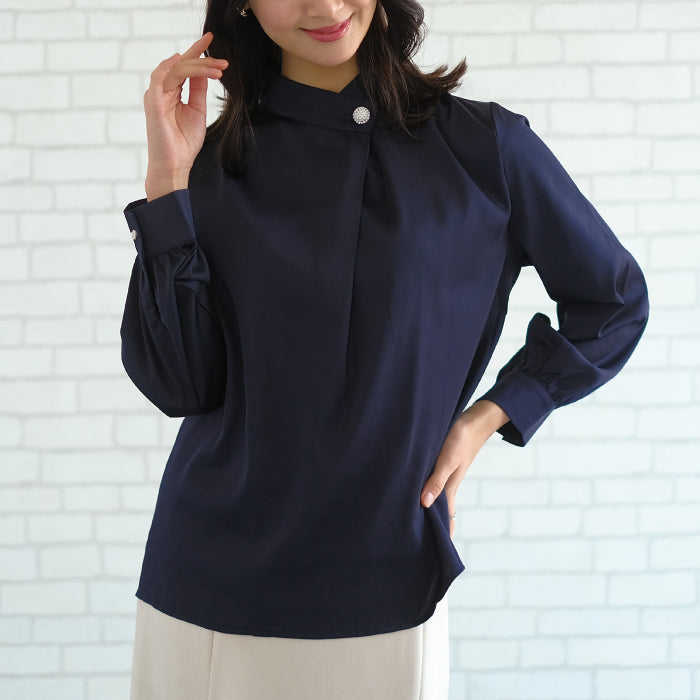 アクアガレージ aquagarage パールボタンブラウス トップス (ネイビー) ネイビー