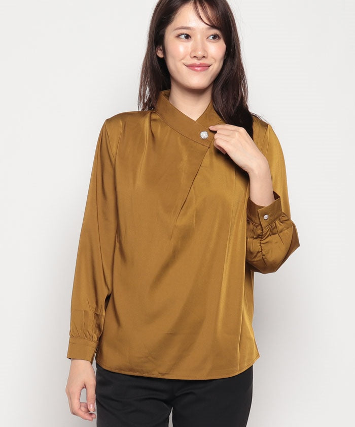 アクアガレージ aquagarage パールボタンブラウス トップス (イエローオーカー) イエローオーカー