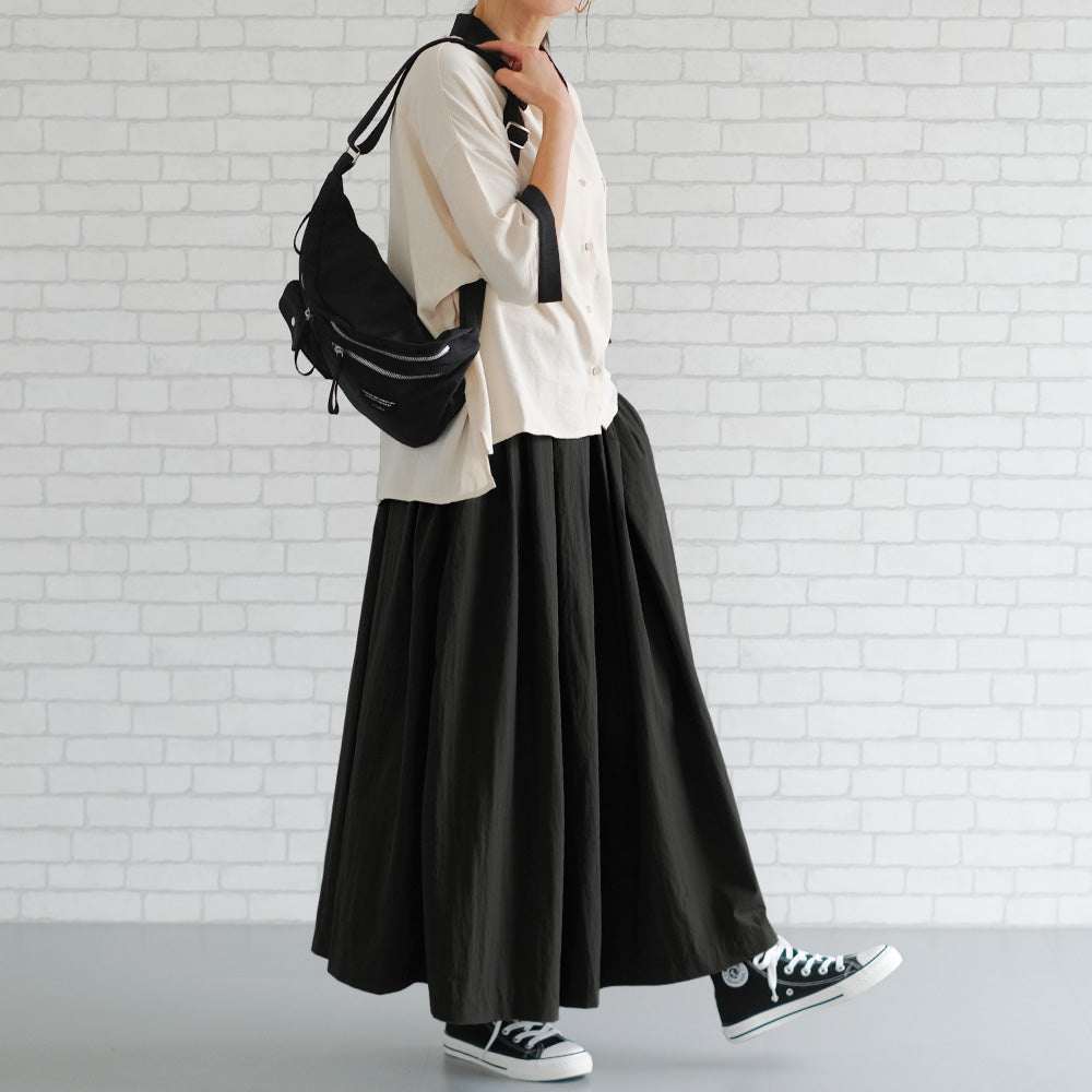 アクアガレージ aquagarage タックフレアロングスカート 春 秋 冬 ギャザースカート Aライン (ブラック) ブラック