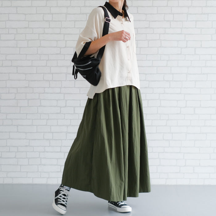 アクアガレージ aquagarage タックフレアロングスカート 春 秋 冬 ギャザースカート Aライン (ブラック) ブラック