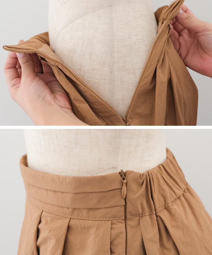 アクアガレージ aquagarage タックフレアロングスカート 春 秋 冬 ギャザースカート Aライン (ブラック) ブラック