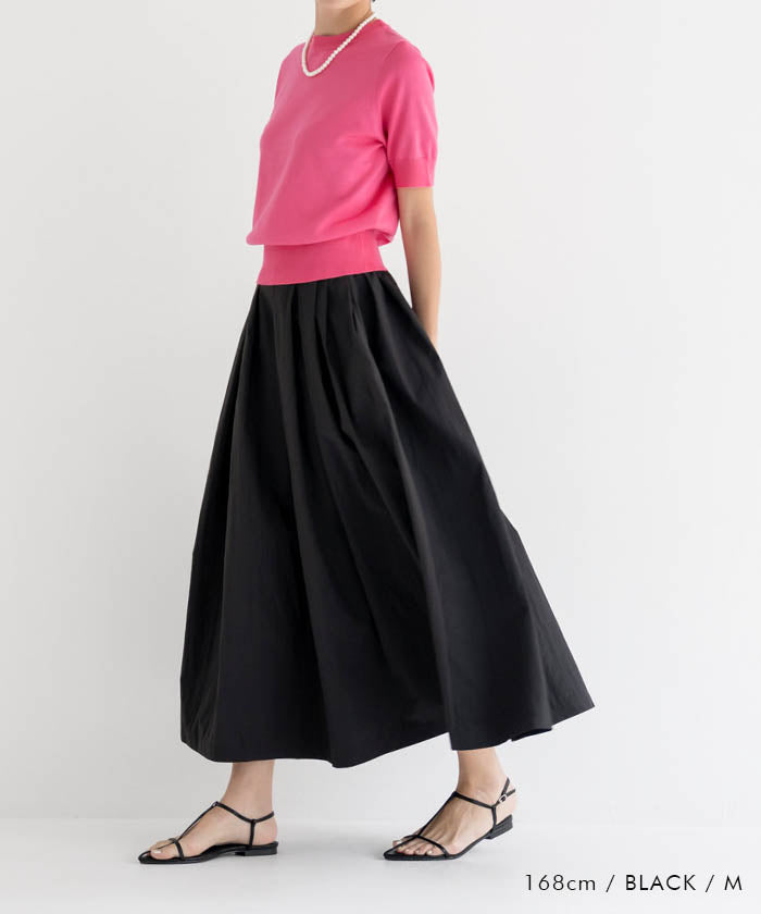 アクアガレージ aquagarage タックフレアロングスカート 春 秋 冬 ギャザースカート Aライン (ブラック) ブラック