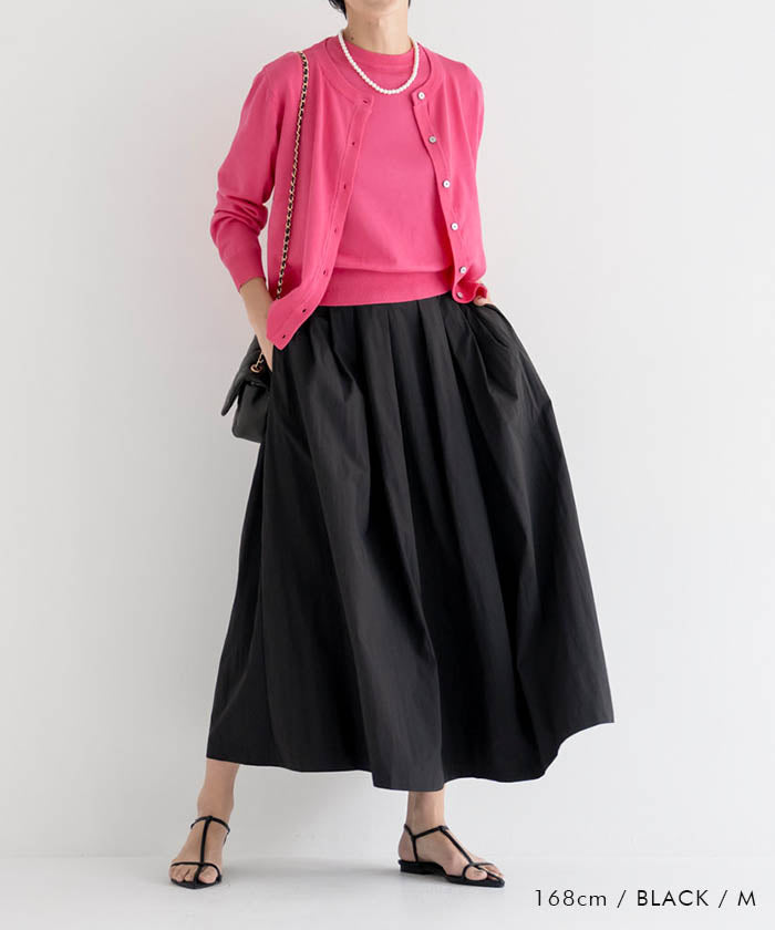 アクアガレージ aquagarage タックフレアロングスカート 春 秋 冬 ギャザースカート Aライン (ブラック) ブラック