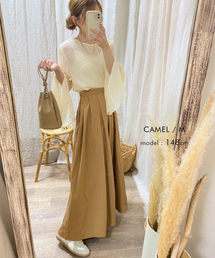 アクアガレージ aquagarage タックフレアロングスカート 春 秋 冬 ギャザースカート Aライン (ブラック) ブラック