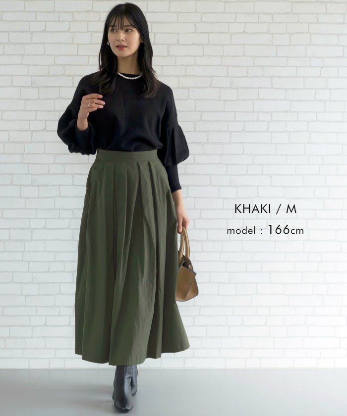 アクアガレージ aquagarage タックフレアロングスカート 春 秋 冬 ギャザースカート Aライン (ブラック) ブラック