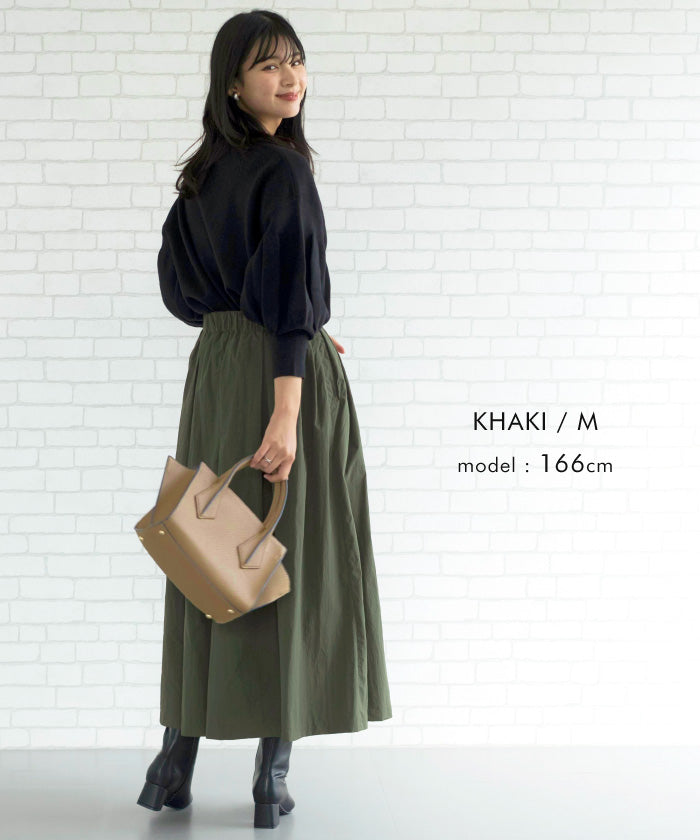 アクアガレージ aquagarage タックフレアロングスカート 春 秋 冬 ギャザースカート Aライン (ブラック) ブラック