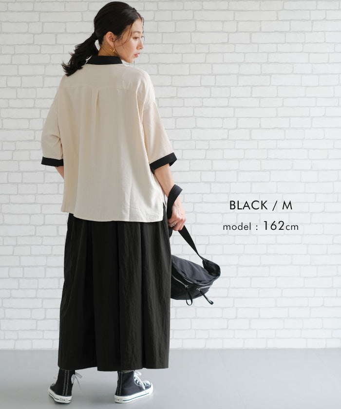 アクアガレージ aquagarage タックフレアロングスカート 春 秋 冬 ギャザースカート Aライン (ブラック) ブラック