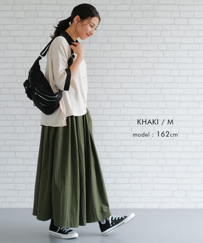 アクアガレージ aquagarage タックフレアロングスカート 春 秋 冬 ギャザースカート Aライン (ブラック) ブラック