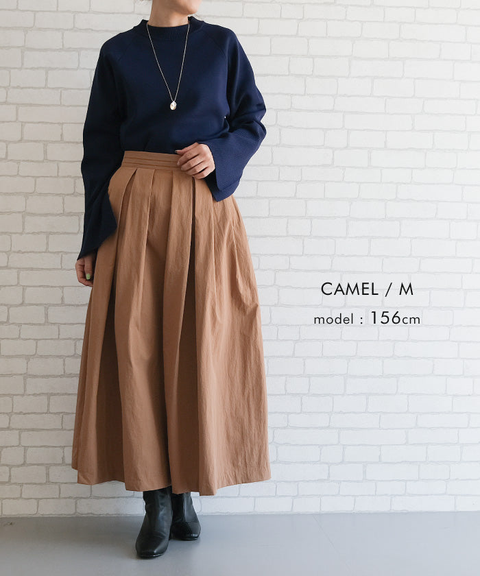 アクアガレージ aquagarage タックフレアロングスカート 春 秋 冬 ギャザースカート Aライン (ブラック) ブラック