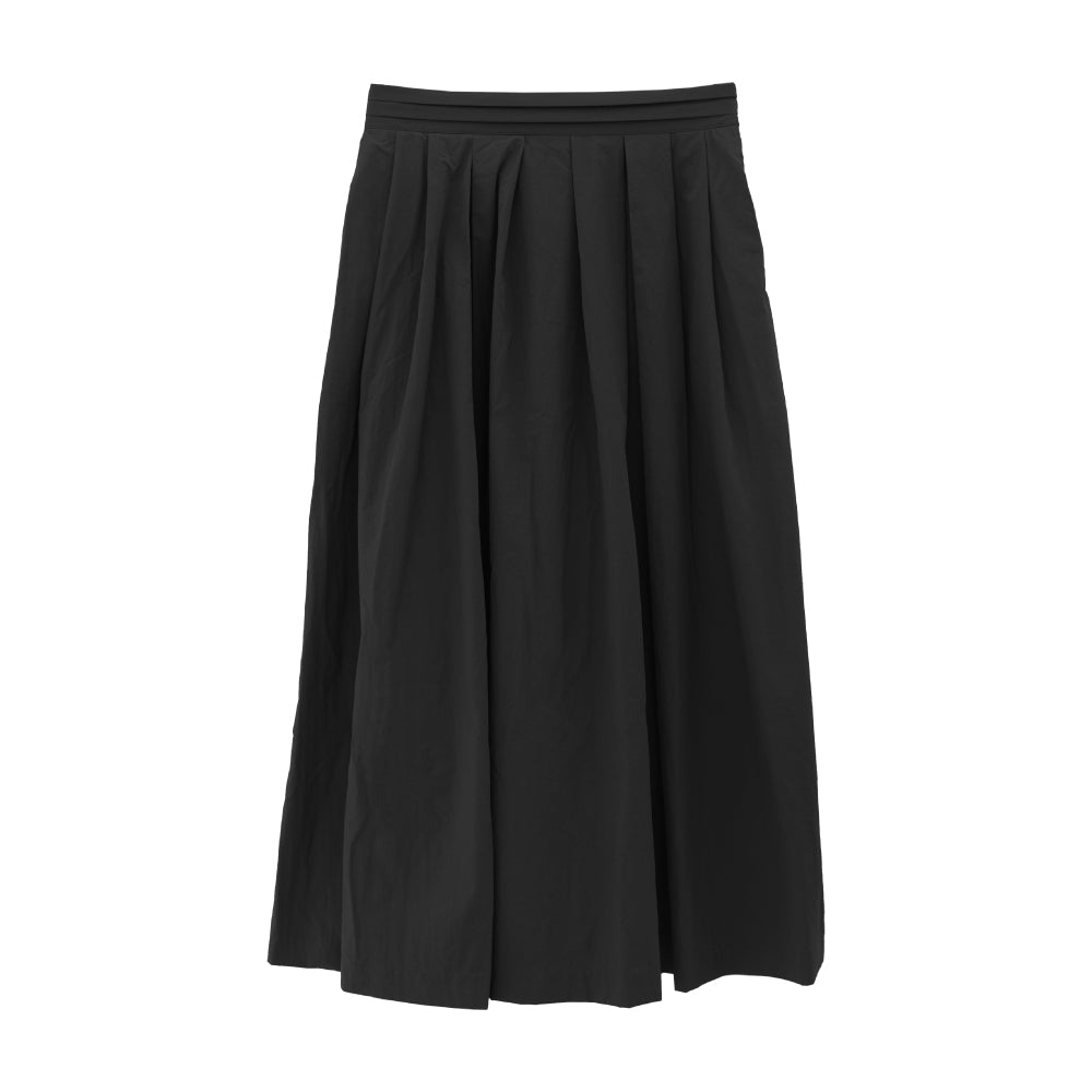 アクアガレージ aquagarage タックフレアロングスカート 春 秋 冬 ギャザースカート Aライン (ブラック) ブラック