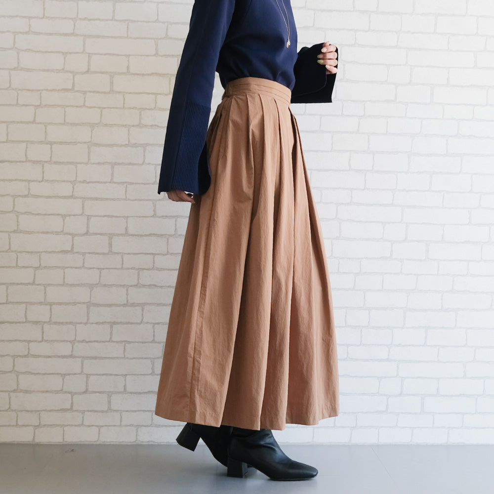 アクアガレージ aquagarage タックフレアロングスカート 春 秋 冬 ギャザースカート Aライン (キャメル) キャメル