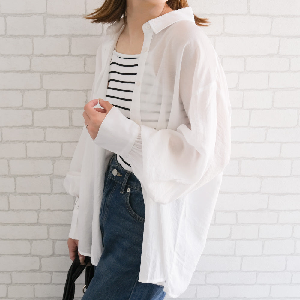 Aqua Garage aquagarage Sheer Shirt with Selectable Length Spring Summer Autumn