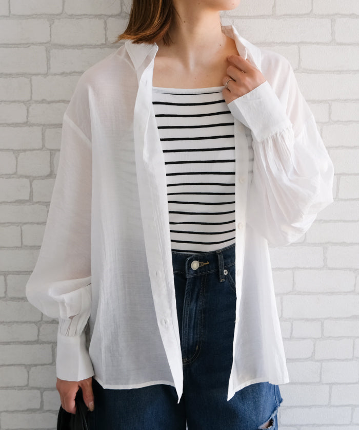 Aqua Garage aquagarage Sheer Shirt with Selectable Length Spring Summer Autumn