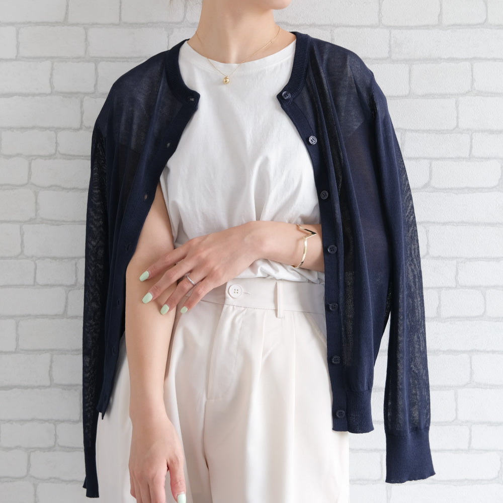 アクアガレージ aquagarage シアーカーディガン レディース 春 夏 秋 長袖 (ネイビー) ネイビー