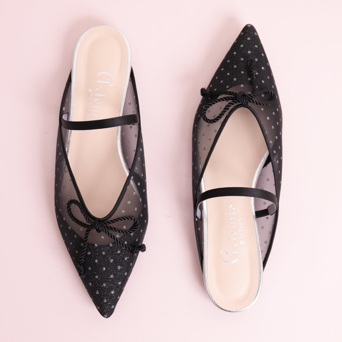 アルテミス バイ ダイアナ artemis by DIANA ドットチュール ワンストラップフラットミュール (黒メッシュ) 黒メッシュ